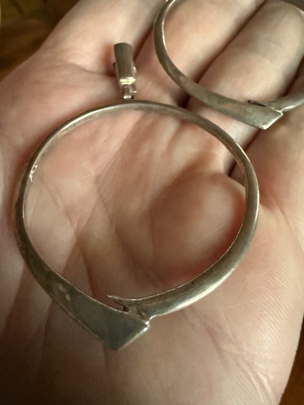 Large Modernist Earrings Sterling Silver Signed Artisan Hoop Vintage Mid Century - Picture 6 of 12